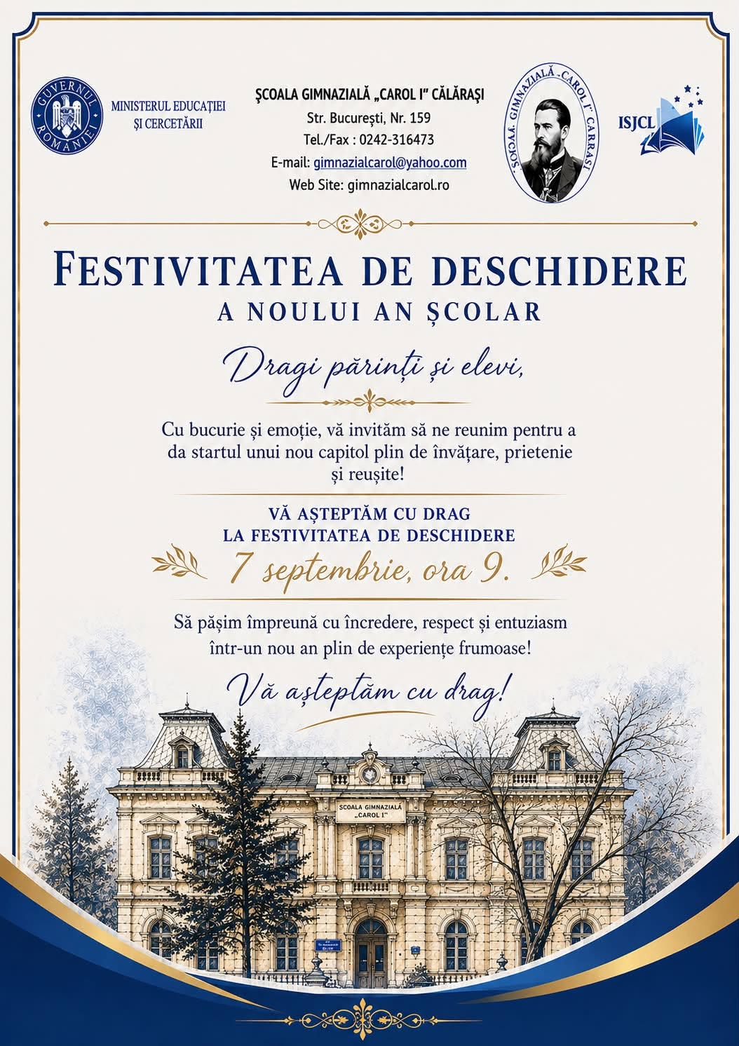 Festivitatea de deschidere a noului an scolar - 7 septembrie 2026